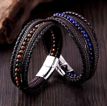 Men's Genuine Leather & Stone 6 Stranded ENERGY Bracelet